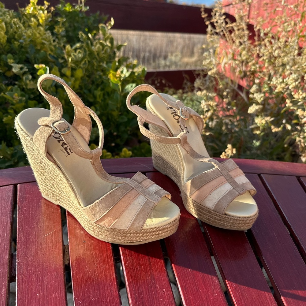 Italian Beige Wedge Sandals